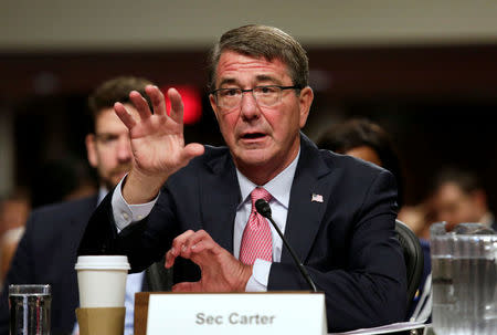 U.S. Defense Secretary Ash Carter testifies before a Senate Armed Services Committee hearing on National Security Challenges and Ongoing Military Operations on Capitol Hill in Washington, U.S., September 22, 2016. REUTERS/Yuri Gripas