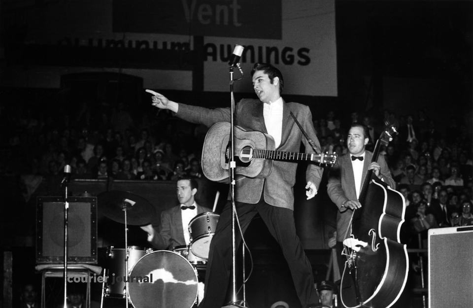 Elvis Presley performs at the Armory in Louisville.  Nov. 25, 1956.