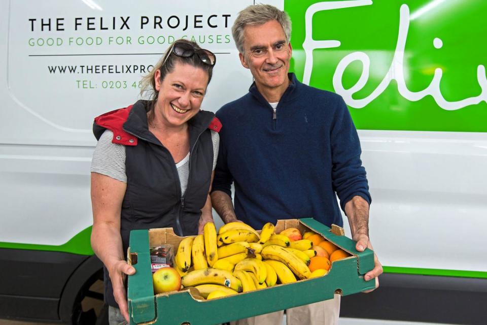 Justin Byam Shaw with the Felix Project’s founder manager Anne Elkins (Alex Lentati / Evening Standard)