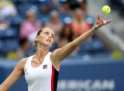 Sep 7, 2016; New York, NY, USA; Karolina Pliskova of Czech Republic serves to Ana Konjuh of Croatia on day ten of the 2016 U.S. Open tennis tournament at USTA Billie Jean King National Tennis Center. Robert Deutsch-USA TODAY Sports