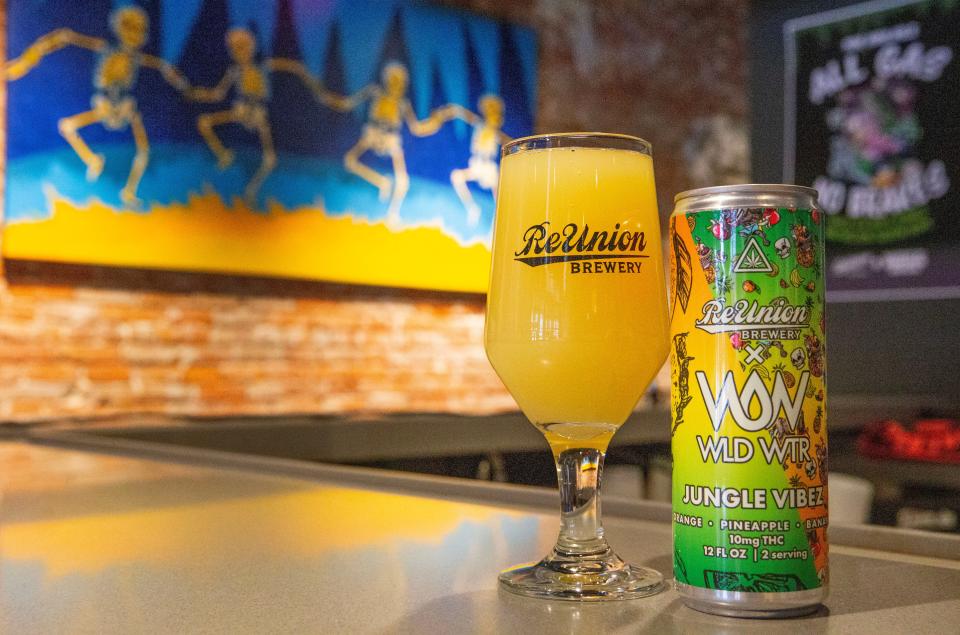 ReUnion Brewery and WLD WTR's Jungle Vibez THC beverage is pictured Monday, Jan. 22, 2024 at ReUnion's downtown Iowa City, Iowa, location.