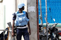 A security forces member stands guard near the electoral commission in Accra, Ghana December 9, 2016. REUTERS/Luc Gnago