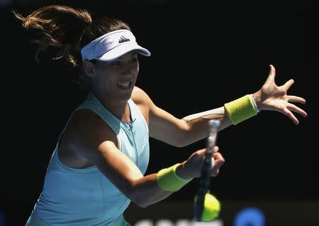 Tennis - Australian Open - Melbourne Park, Melbourne, Australia - 24/1/17 Spain's Garbine Muguruza hits a shot during her Women's singles quarter-final match against Coco Vandeweghe of the U.S. .REUTERS/Issei Kato