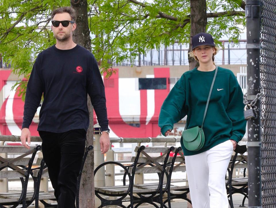 Jennifer Lawrence seen out for a walk with her husband, Cooke Maroney, in New York City in May 2021.