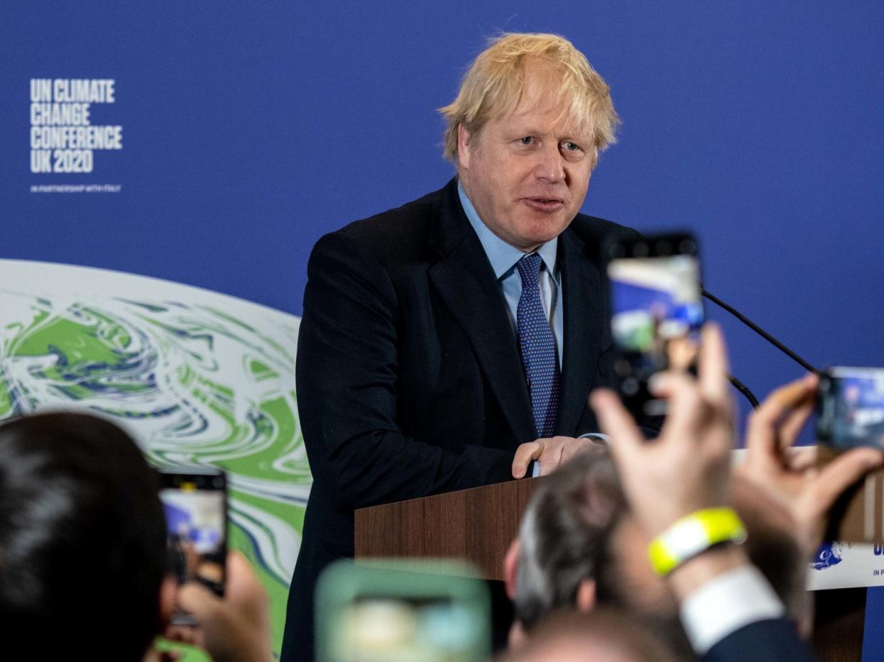 <p>Boris Johnson during the launch of the UK-hosted Cop26 UN climate summit</p> (Getty)