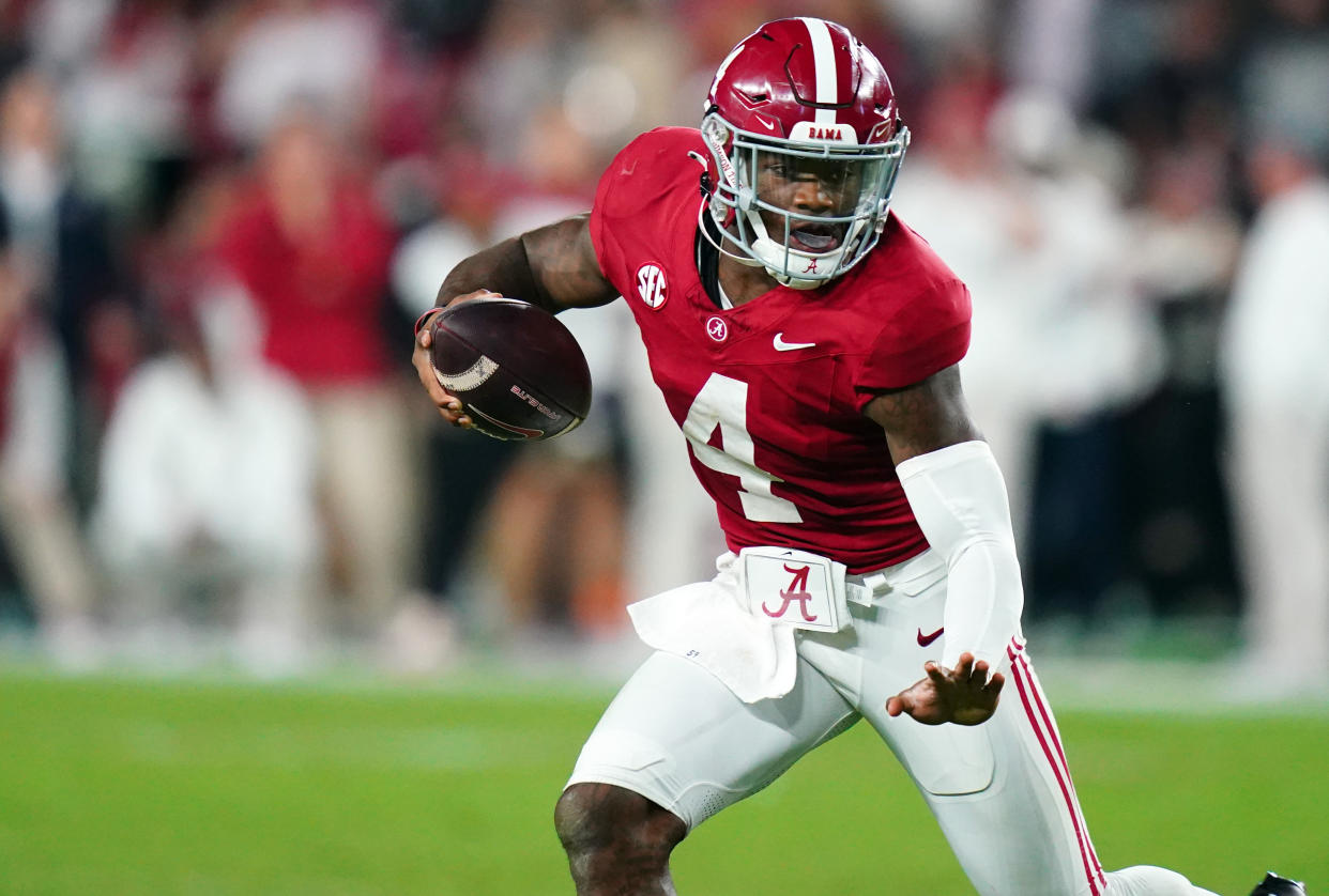 Alabama quarterback Jalen Milroe has found plenty of success running the ball in the second half of the season. (John David Mercer-USA TODAY Sports)