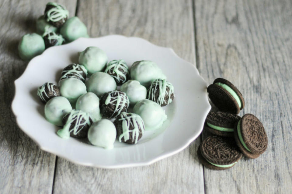 <p>Uplifting Mayhem</p><p>So delicious and easy, you’ll find yourself making them for every holiday!</p><p><strong>Get the recipe: <a href="https://www.upliftingmayhem.com/3-ingredient-mint-oreo-truffles/" rel="nofollow noopener" target="_blank" data-ylk="slk:3-Ingredient Mint Oreo Truffles;elm:context_link;itc:0;sec:content-canvas" class="link ">3-Ingredient Mint Oreo Truffles</a></strong></p>