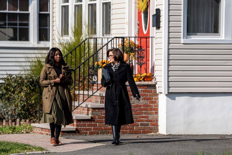 After a year and a half hiatus due to the pandemic, Jehovah's Witnesses have resumed their door to door ministry. (From left) Sandy Massillon and Susan Cohen go door to door in Montclair, NJ on Thursday, November 17, 2022. 