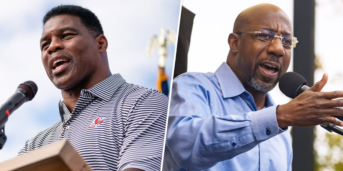 Republican Senate candidate Herschel Walker and Sen. Raphael Warnock. (Elijah Nouvelage/Getty Images ; Megan Varner/Getty Images)