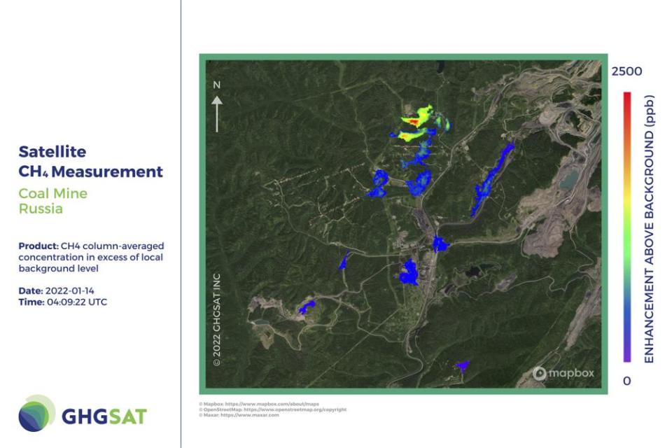 2022年1月14日，加拿大環境監測公司GHGSat 發現，俄羅斯煤炭公司Raspadskaya旗下礦坑出現全球最大規模的甲烷外洩。（AP）