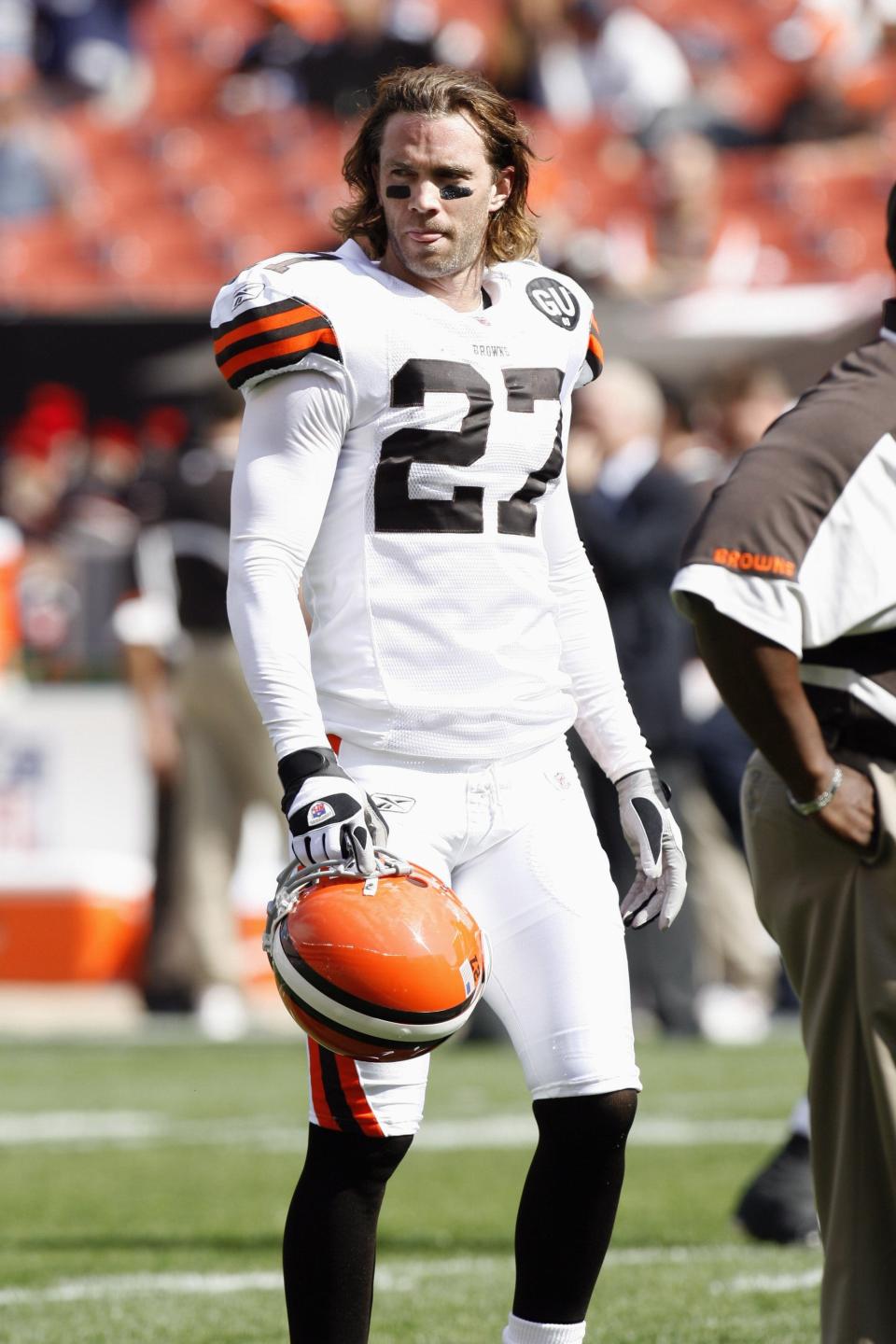 CLEVELAND - SEPTEMBER 7: Nick Sorensen #27 of the Cleveland Browns looks on before the game against the Dallas Cowboys at Cleveland Browns Stadium on September 7, 2008 in Cleveland, Ohio. (Photo by Kevin C. Cox/Getty Images)