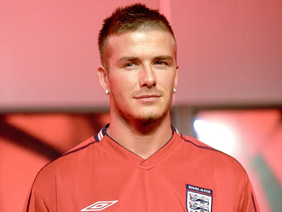 David Beckham in an England soccer shirt.