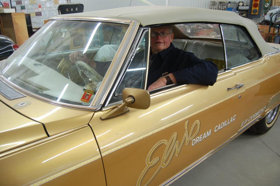 B-Square Ranch owner Tommy Bolack sits behind the wheel of his 1965 Cadillac Eldorado that once was owned by Elvis Presley.