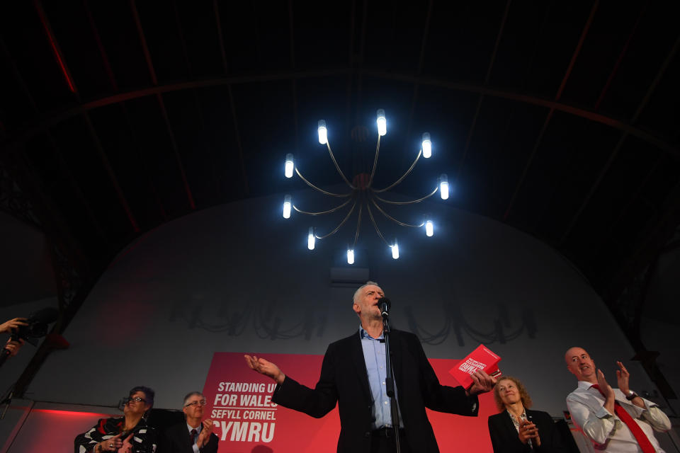 Labour Party leader Jeremy Corbyn speaking at the Patti Pavilion in Swansea, while on the General Election campaign trail in Wales.