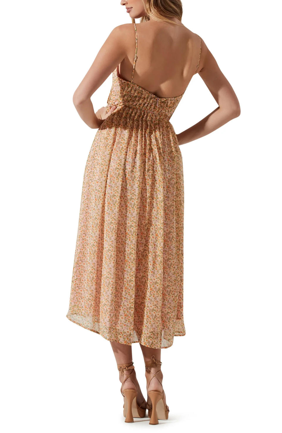  This dress's sheer, airy fabric is layered over a lined skirt, so you don't have to stress about it being see-through.