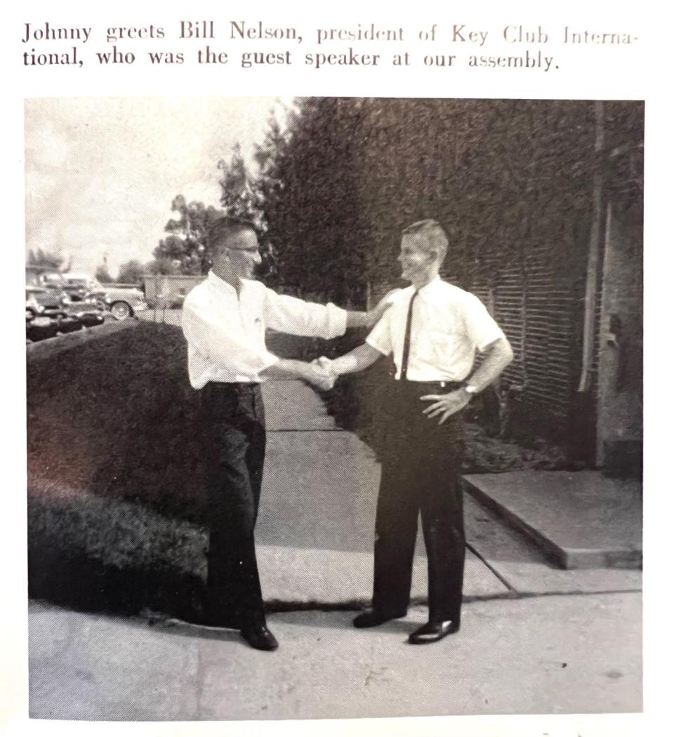 From the Winter Haven High School 1961 yearbook, Johnny Hays, left, meets Bill Nelson, who would later become a U.S. senator. At the time, Nelson was president of the Key Club International and was a guest speaker at Winter Haven's assembly.