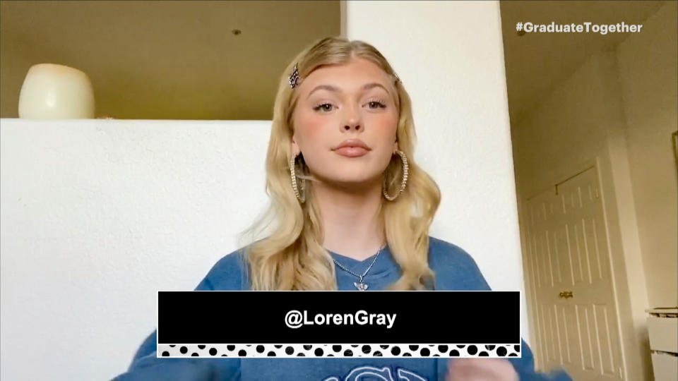 UNSPECIFIED - MAY 16: In this screengrab, Loren Gray speaks during Graduate Together: America Honors the High School Class of 2020 on May 16, 2020. (Photo by Getty Images/Getty Images for EIF & XQ)