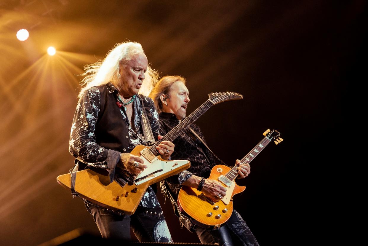 Rickey Medlocke, left, is a guitarist for the legendary rock band Lynyrd Skynyrd, who will be headlining the Neon Nights Music Festival on Aug. 10 at Clay's Resort Jellystone Park in Stark County.