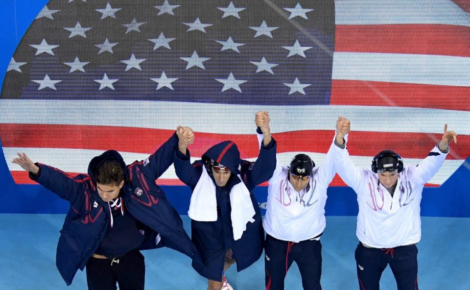 Headlined by Michael Phelps, the U.S. men's 4x100-meter medley relay team earned one of USA Swimming's 16 gold medals. (Getty)