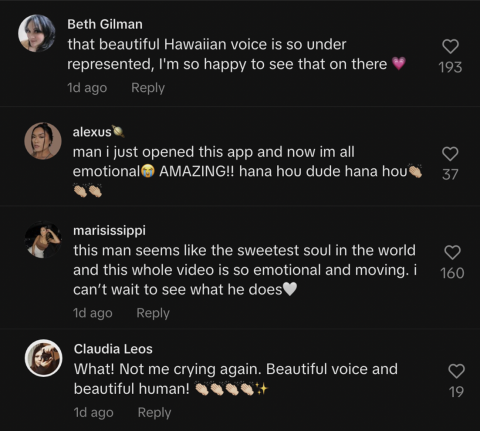 Screenshot of comments about Kamalei's performance
