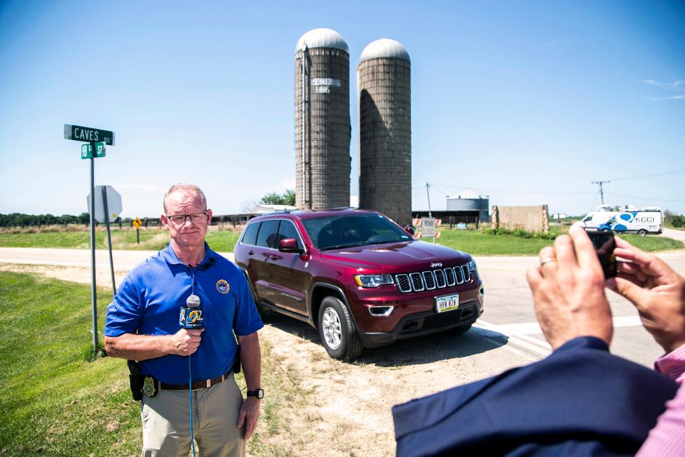 Mitch Mortvedt, Assistant Director of the Iowa Division of Criminal Investigation (DCI), speaks to reporters during a news conference, Friday, July 22, 2022, in Maquoketa, Iowa.