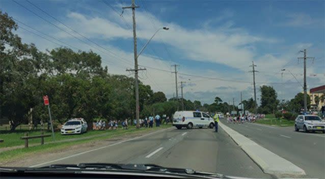 Wooloware High School in NSW being evacuated. Photo: Alissa Marchione