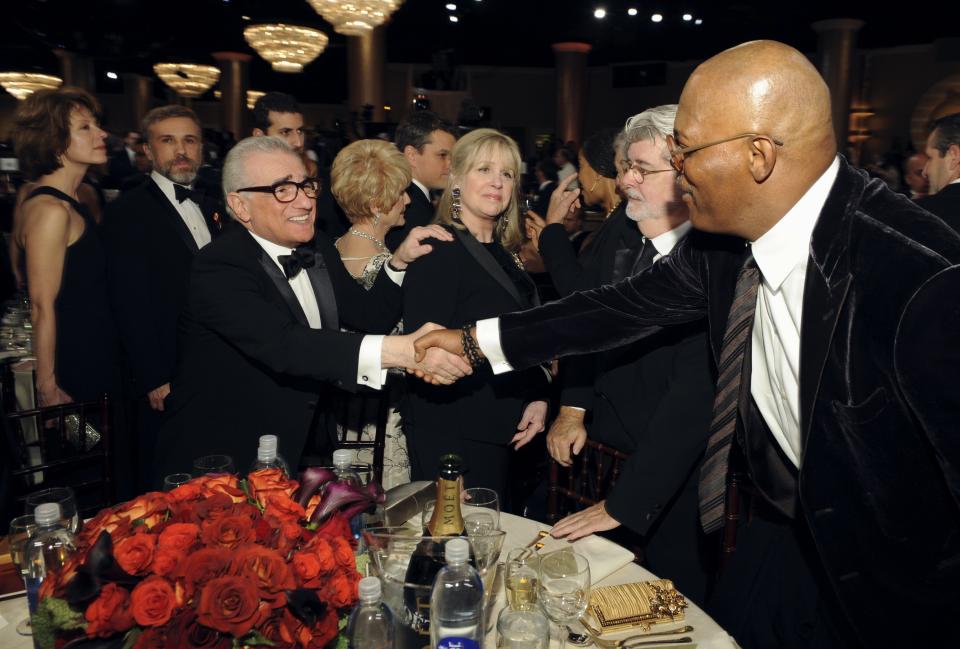 67th ANNUAL GOLDEN GLOBE AWARDS -- Pictured: (l-r) Martin Scorsese, George Lucas, Samuel L. Jackson during the 67th Annual Golden Globe Awards held at the Beverly Hilton Hotel on January 17, 2010 -- Photo by: Vince Bucci/NBCU Photo Bank