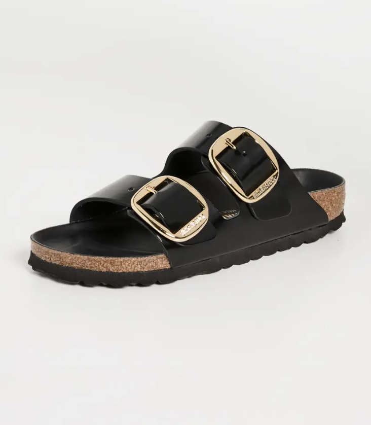 Birkenstock Arizona Big Buckle Sandals in black with gold buckle (photo via Shopbop)