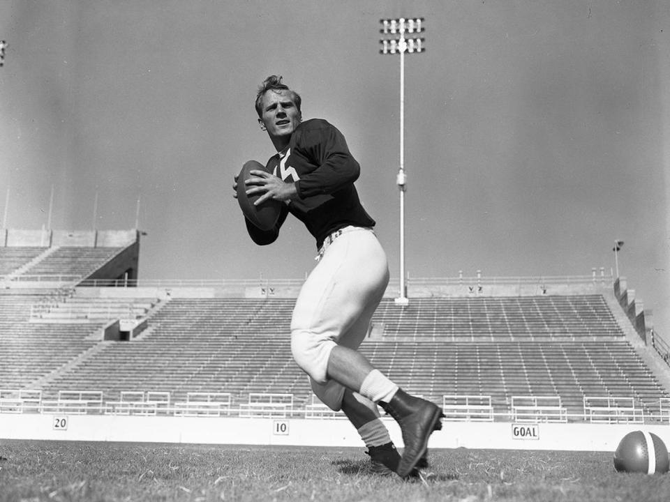 Sept 27, 1950: Posed action shot of Gilbert Bartosh of Texas Christian University, who started for TCU at Kansas and was at the helm when the Frogs scored both touchdowns and when they made their longest (71 yards) sustained drive. Bartosh selected plays and ran the team in a manner that delighted TCU Couch Dutch Meyer. Bartosh understudied Lindy Berry and Dan Wilde.