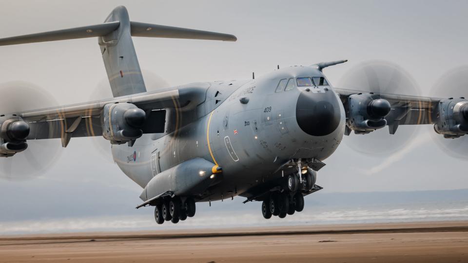 British Royal Air Force Atlas A400M beach landing