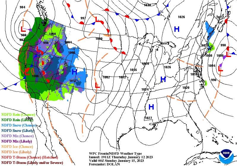 NOAA forecast for the continental United States 15 January 2023 (NOAA)