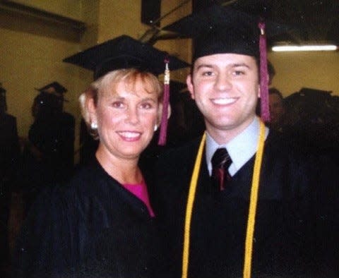 Patty Quessenberry and her son Derek graduated from Missouri State University at the same time.