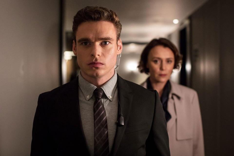 Keely Hawes as Julia Montague with Richard Madden as David Budd in The Bodyguard (BBC)