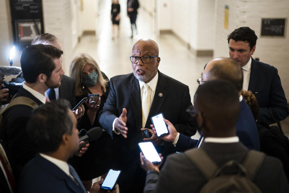 Chairman Rep. Bennie Thompson, departs after the House select committee on the January 6th attack concluded their first hearing with Capitol Hill police witnesses on Capitol Hill on Tuesday, July 27, 2021 in Washington, DC. (Jabin Botsford/The Washington Post via Getty Images)