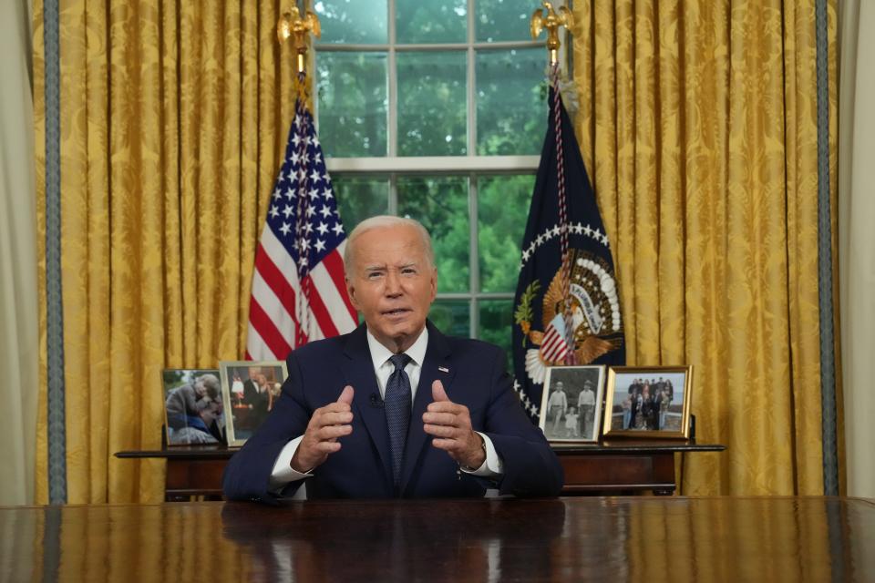 President Joe Biden addresses the nation from the White House on July 14, 2024, after former President Donald Trump was injured by gunfire at his reelection campaign rally in Pennsylvania.