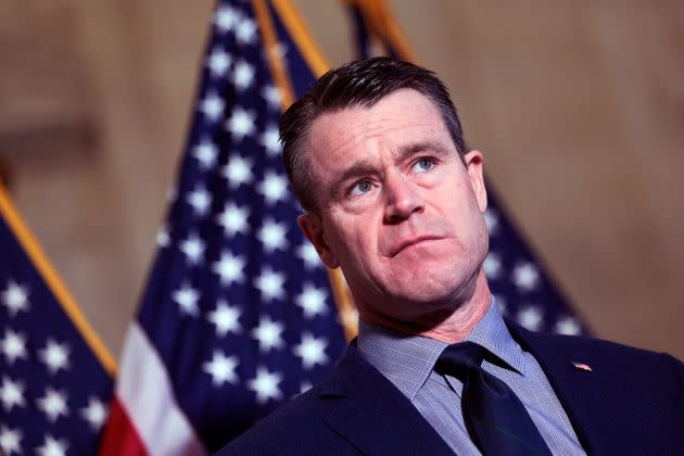 Sen. Todd Young (R-Ind.) speaks during a press conference on inflation on Feb. 16, 2022, in Washington, D.C.
