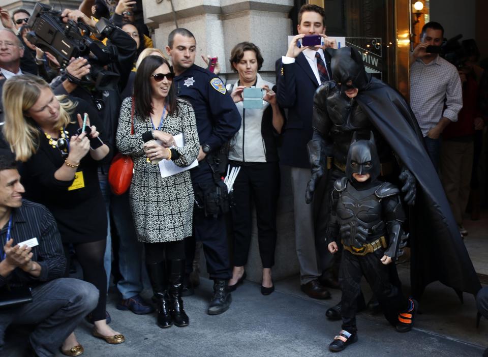 Leukemia survivor Miles enjoys a day as Batkid, arranged by the Make-A-Wish Foundation, in San Francisco, California