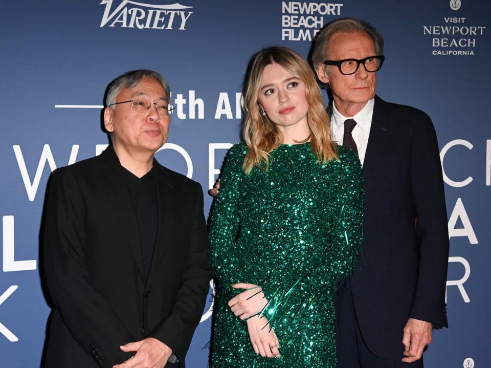 Kazuo Ishiguro, Aimee Lou Wood and Bill Nighy attend the Newport Beach Film Festival UK Honours 2023 (Getty Images)