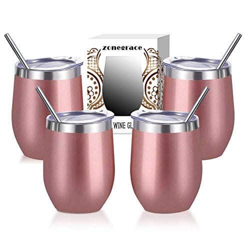 27) Rose Gold Stainless Steel Stemless Wine Glass Mug