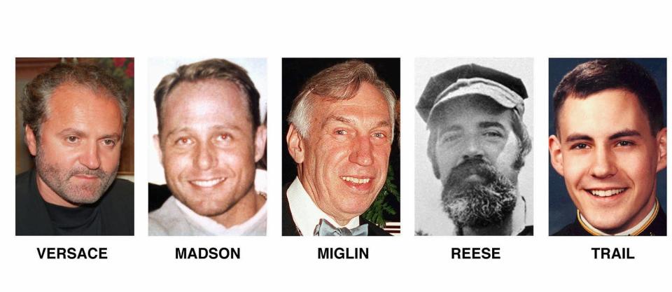 Andrew Cunanan's victims: Gianni Versace, David Madson, Lee Miglin, William Reese and Jeffrey Trail.