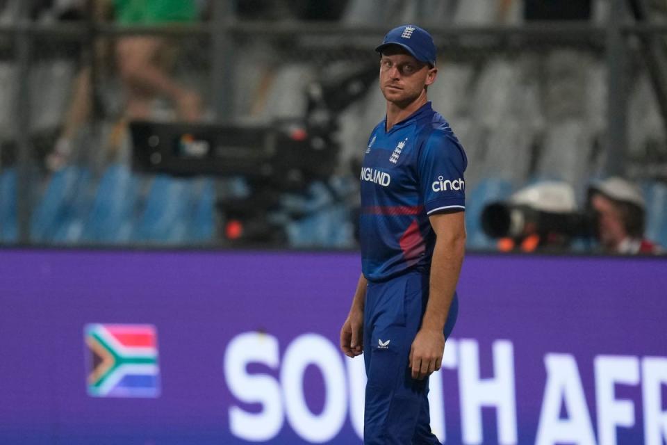 Jos Buttler’s side stand on the brink of elimination (Rafiq Maqbool/AP) (AP)