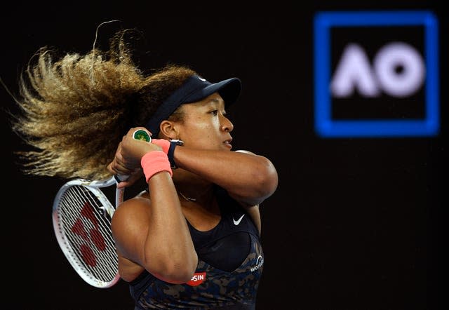 Naomi Osaka hits a backhand during her straight-sets win