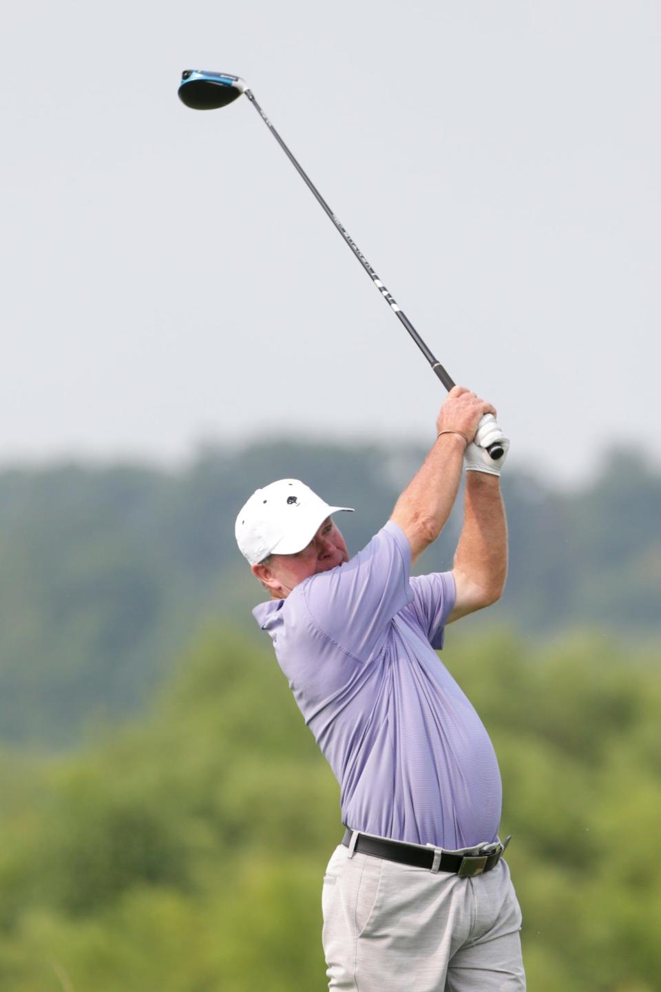 Brent Hofman tees off on the eleventh hole during the final round of the 2021 Men's City Golf Championship, Sunday, Aug. 1, 2021 in West Lafayette.