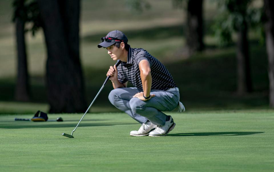 Robert Dofflemyer lines up a putt during the 2022 Winnebago County Amateur on Saturday at Macktown. Dofflemyer now ranks 7th all-time with 11 local tourney wins and became just the sixth man to win the Men's City and County Am twice each.