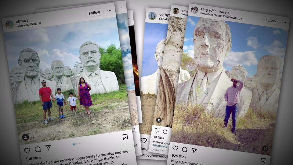 The presidential heads are stars on social media.  / Credit: CBS News
