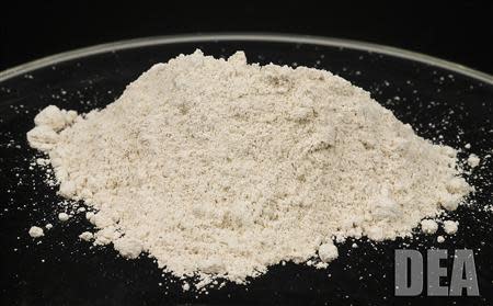 Powdered heroin is pictured in this undated handout photo courtesy of the United States Drug Enforcement Administration. REUTERS/US DEA/Handout via Reuters