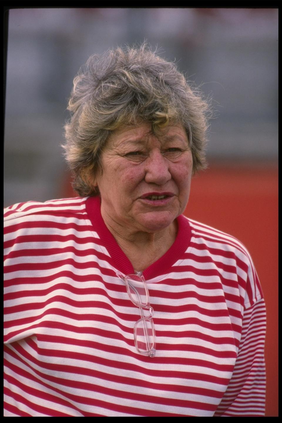 Marge Schott at Reds game.