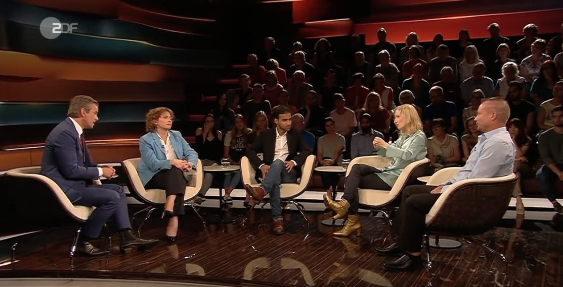 Zu Gast bei Markus Lanz (v. l.): Nicola Beer, Reporter Abdullah Khan, Dr. Anne Fleck und Robert Schmittner (Bild: Screenshot ZDF)