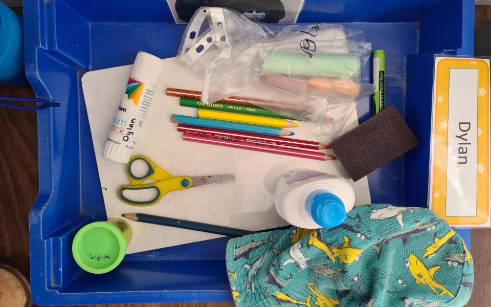 Each child is given their own tray of essentials 