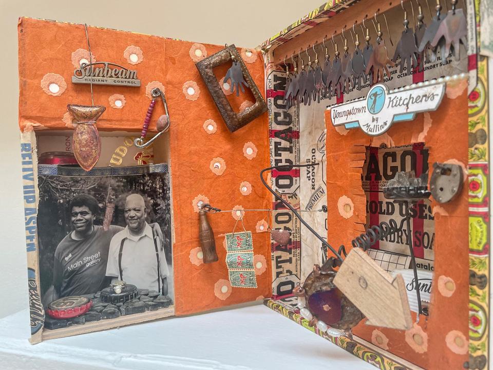 This untitled mixed media work is part of Charles Pinckney's "Story As Jewel" exhibit at the Lyndon House Arts Center in Athens, Ga. on Wednesday, Aug. 23, 2023.
